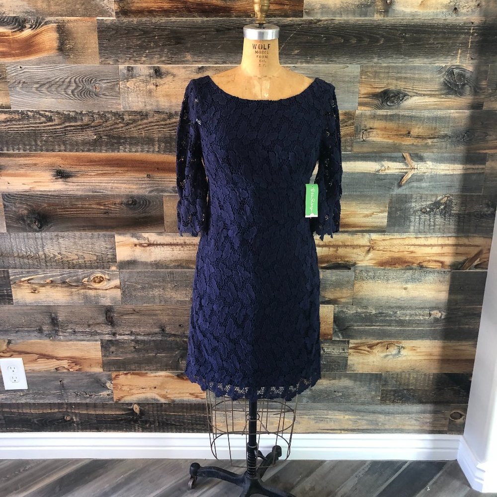 NWT Lilly Pulitzer Women Shayna Papillon Lace Dress, Navy, Sz4